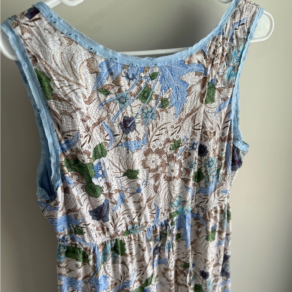 Free People Y2K Boho Floral Sleeveless Tunic Dress - Light Blue - Size Medium - Picture 10 of 16